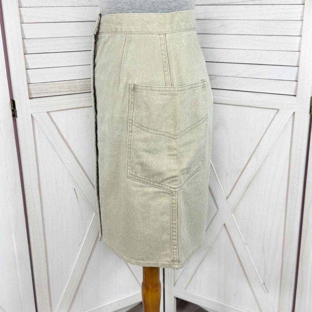 Vintage Coca Cola Snap Front Side Cargo Pocket Denim A Line Skirt Khaki 6 XS - Picture 2 of 13
